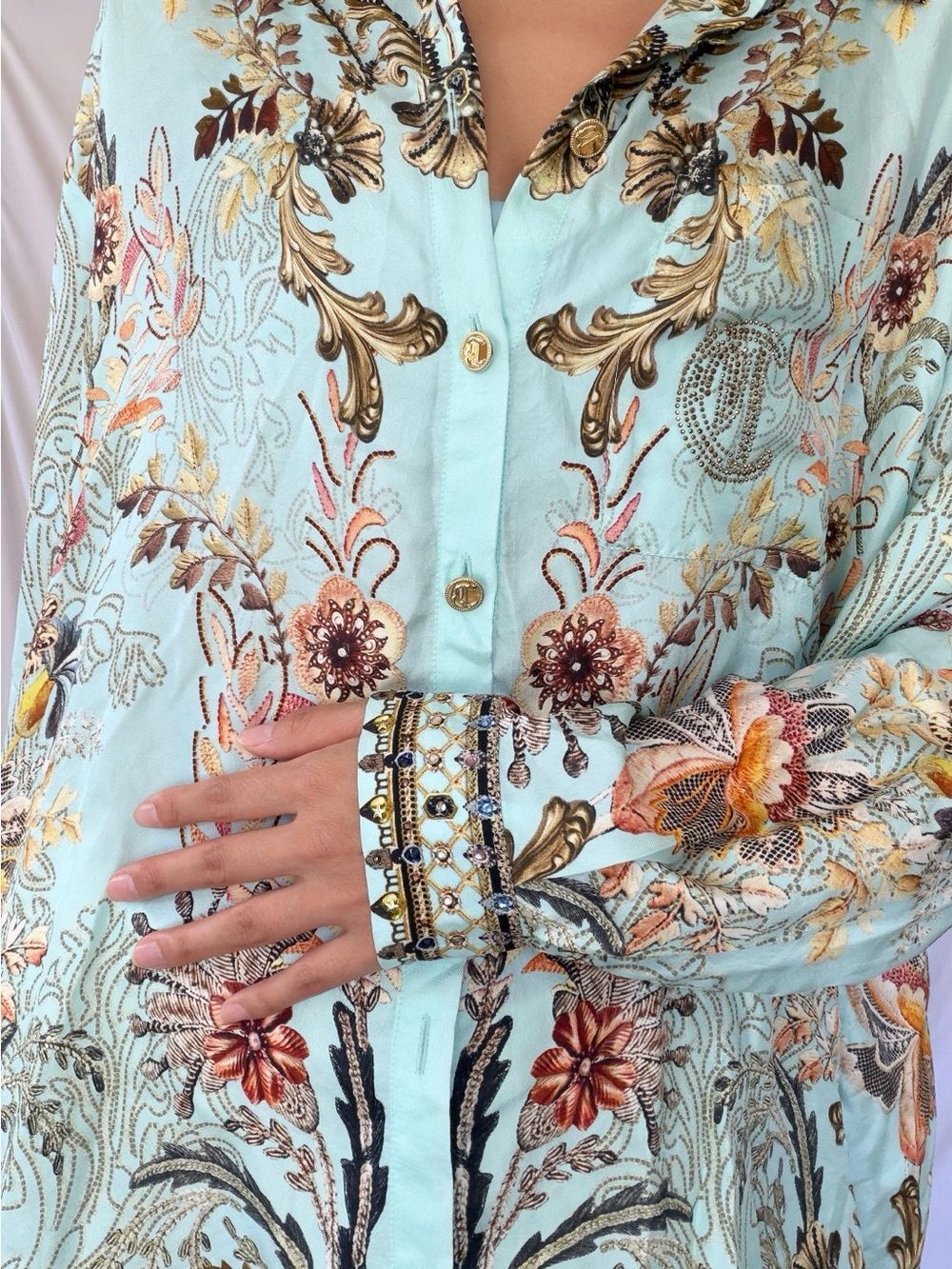 NWT Camilla Silk Single Pocket Shirt Adieu Yesterday Blue Baroque S - Picture 12 of 14
